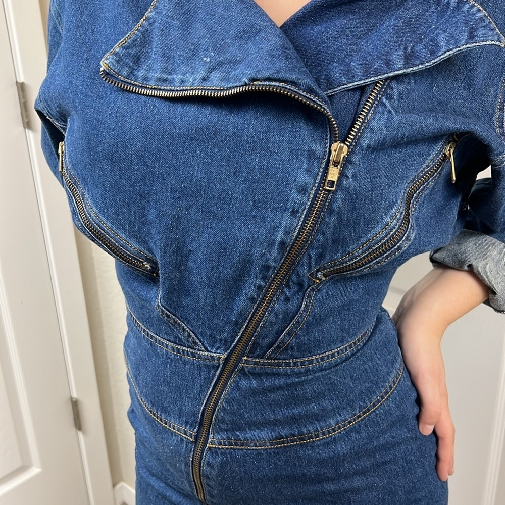 Vintage 90s Y2K Denim Zipper Motorcycle Dress - Picture 10 of 15